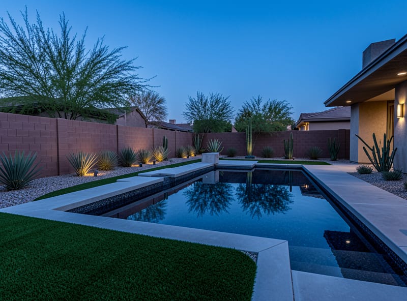 modern pool with artificial turf Tempe AZ backyard landscaping
