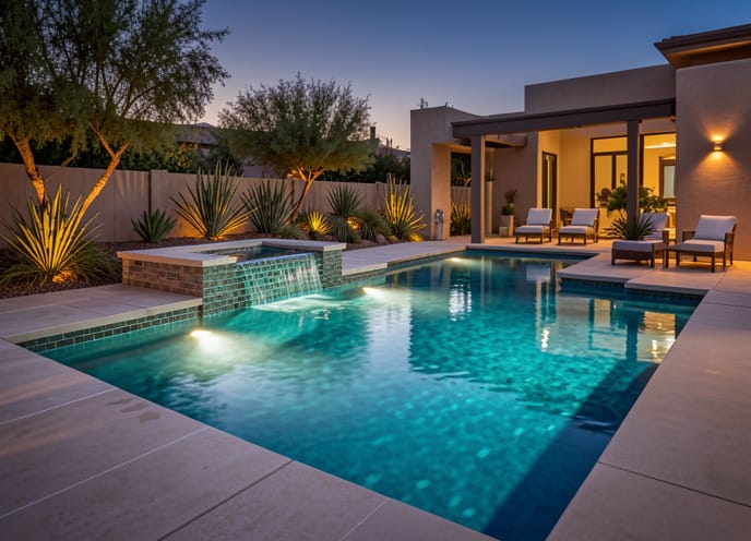 pool remodeling Chandler AZ with modern tile and water feature